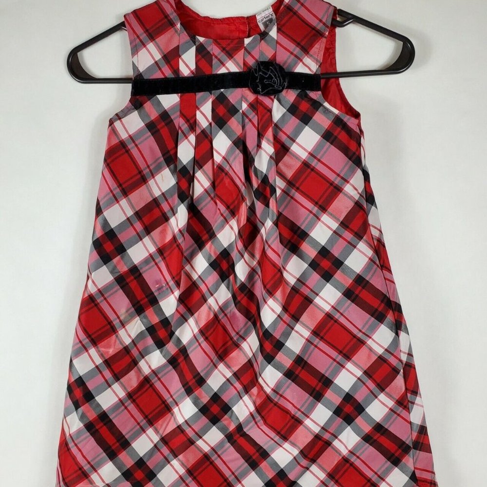 Carter's Red White & Black 'Plaid Sleeveless Holiday party Christmas Dress sz 5